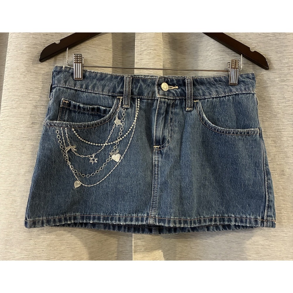 Hollister Denim Mini Skort Size 2 embroidered Festival Stars‎